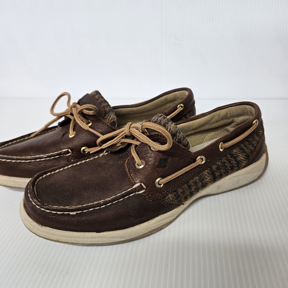 Sperry Top-Sider Plaid Brown Leather Men’s Boat Shoes Size-9.5 M  SH0004